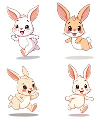 In the forest, a rabbit with a light pink body and a black outline is jumping.