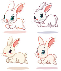 In the forest, a rabbit with a light pink body and a black outline is jumping.