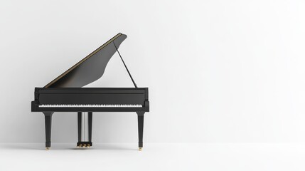 Elegant Black Grand Piano against Minimalist White Background