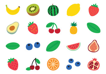 Collection of colorful fruit icons isolated on white background