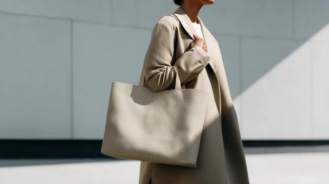 fashionable person carrying ecobag in urban setting emphasizing sustainability and style