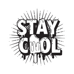 ‘Stay Cool’ typography with melting popsicle as the ‘L’ and dripping sun ray accents in bold silhouette