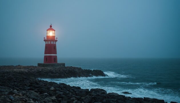 Aerial view of lighthouse in the ocean
