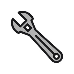 Silver wrench tool with geometric design on dark background