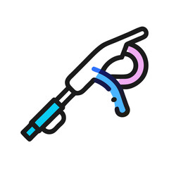 Stylized pressure washer with blue water on black background