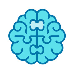 Stylized brain illustration in teal and light blue tones