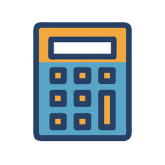 Illustration of a retro blue and yellow calculator