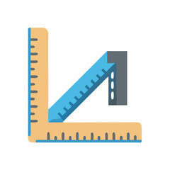 Flat illustration of a set square tool with measurements