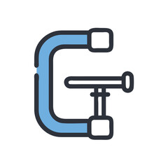 Blue G-Clamp Illustration on Black Background for Tool Concept