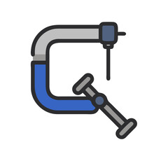 Illustration of a metallic C-clamp on a black background