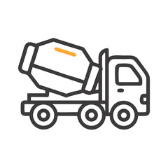 Cement mixer truck illustration on black background in outline