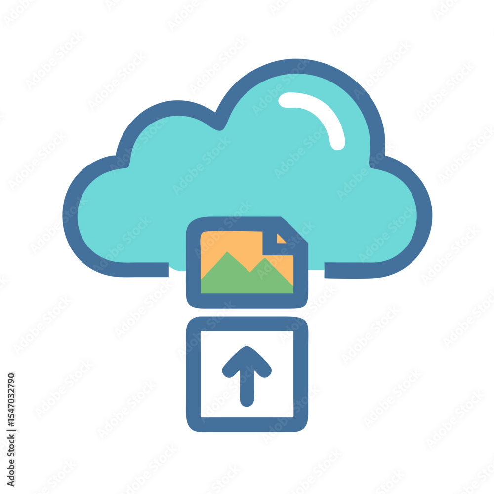 Poster cloud upload vector icon with image file concept