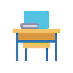 Flat illustration of wooden school desk on black background