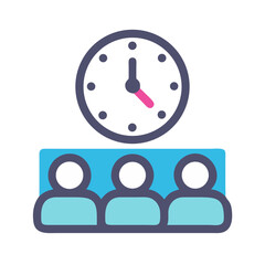 Meeting deadline concept showing attendees beneath a clock icon