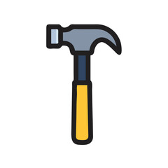 Illustrated cartoon hammer with grey head and yellow handle