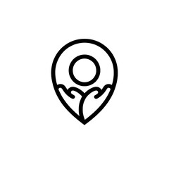vector map pointer icon , map pointer icon , a simple black and white line drawing of a location pin with hands inside
