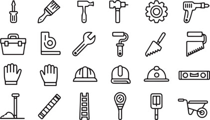 Obraz premium Modern construction equipment icon pack with bold line design and soft shadows