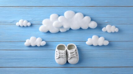 Adorable Kids/Baby Background: Blue Wooden Base with White Clouds