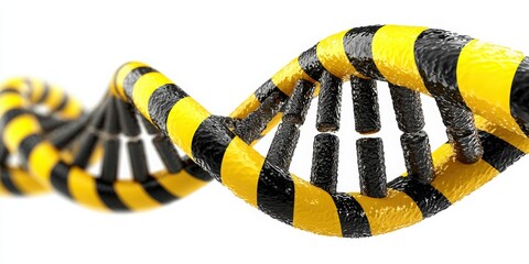 Bioethics in Gene Concept. Abstract Representation of DNA Strand with Black and Yellow Caution Stripes for Conceptual Significance