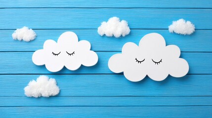 Adorable Kids/Baby Background: Blue Wooden Base with White Clouds
