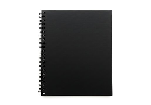 Closed black notebook with spiral binding