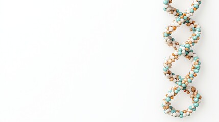 Fototapeta premium Bioethics in Gene Concept. Colorful Beaded DNA Model with Turquoise, Beige, and Brown Stones on a Minimalist Background