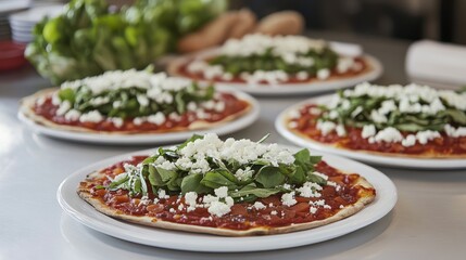Freshly Prepared Pizza with Spinach and Cheese on Wooden Table