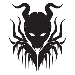 Creepy silhouette of horned monster creature with creepy face art