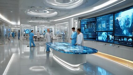 Modern Medical Center: Capturing the sleek and advanced interior of a modern medical center, filled with state-of-the-art technology and a team of dedicated medical professionals. - Powered by Adobe