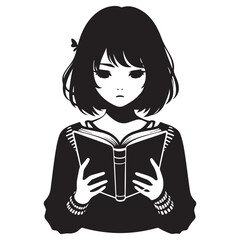 Anime Girl Reading Book Silhouette Vector For Creative Project