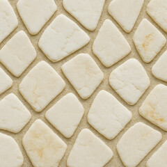 High resolution white stone mosaic texture for interior wall or flooring design with natural off-white tones and geometric shapes in tile arrangement, unique design Pro.
