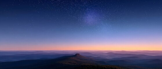 Fototapeta premium Serene Sunset Landscape Starry Night Mountain Range Peaceful Horizon