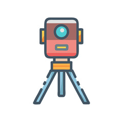 Fototapeta premium Cartoon Theodolite Surveying Equipment With Tripod on Black Background