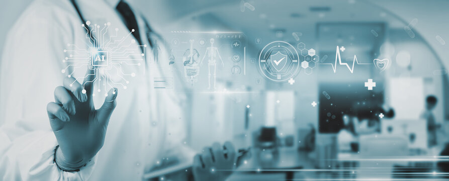 Doctor provides online health services including insurance, screening plans, consultation, AI medical tech, and cost-effective health management through digital medical business platforms.