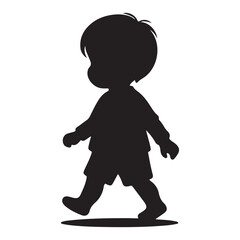 Simple Silhouette of Child Walking and Cute Kid in Motion