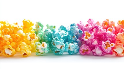 Colorful Candied Popcorn Display on White Background