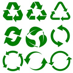 Collection of Green Recycling Symbols, set of eco icons