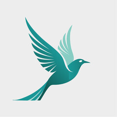 Obraz premium Elegant teal colored bird illustration in flight against a simple neutral background