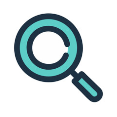 Magnifying glass icon in turquoise and black colors
