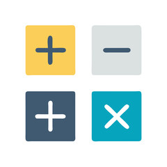 Flat design math signs on colorful square buttons icon