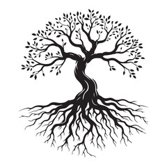 Symbolic tree of life vector design with deep root system