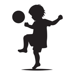 Silhouette of toddler playing football vector graphic with soccer ball