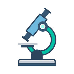 Blue cartoon microscope isolated on black background, science concept