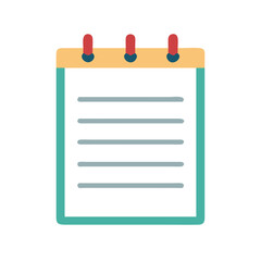 Flat design notepad icon with lines on black background