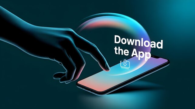 Futuristic App Download Interface on Smartphone with Holographic UI - Powered by Adobe