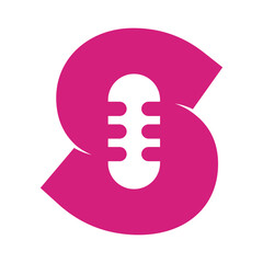 letter S with negative space mic icon in the middle, logo design inspirations