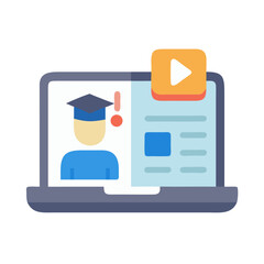 Online education warning with video player and student avatar