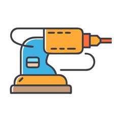 Isolated cartoon illustration of a hand sander on black background