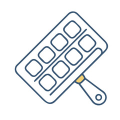 Waffle iron illustration with blue and beige on black background