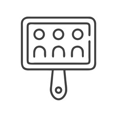 Grey toned hand mirror shows a community video call